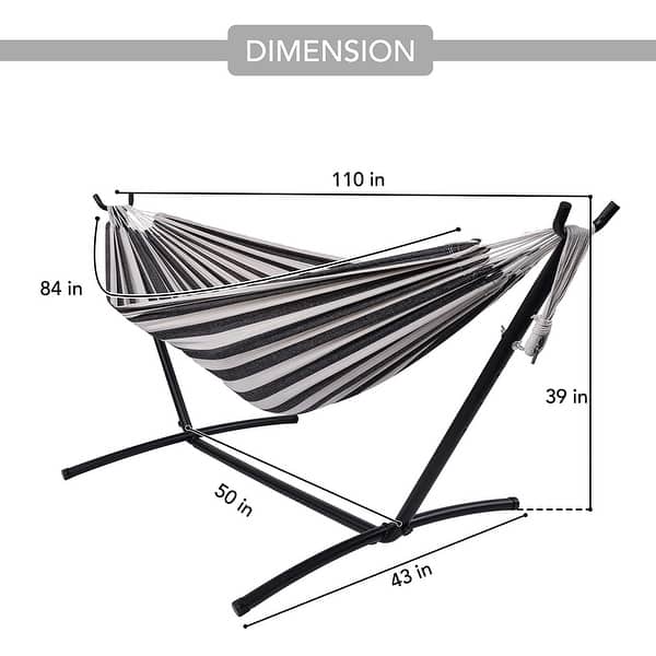 dimension image slide 8 of 12, Double Cotton Hammock with Space Saving Steel Stand