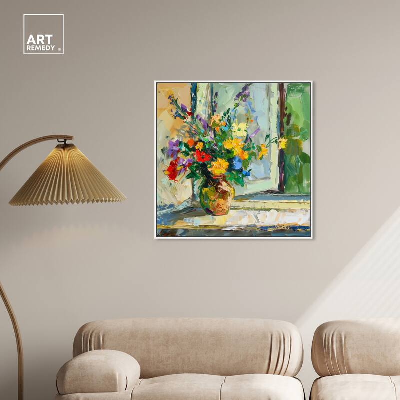 Art Remedy Vase By The Window Framed Impressionism 1 Piece Canvas Wall Art /Monet And Van Gogh Inspired Art