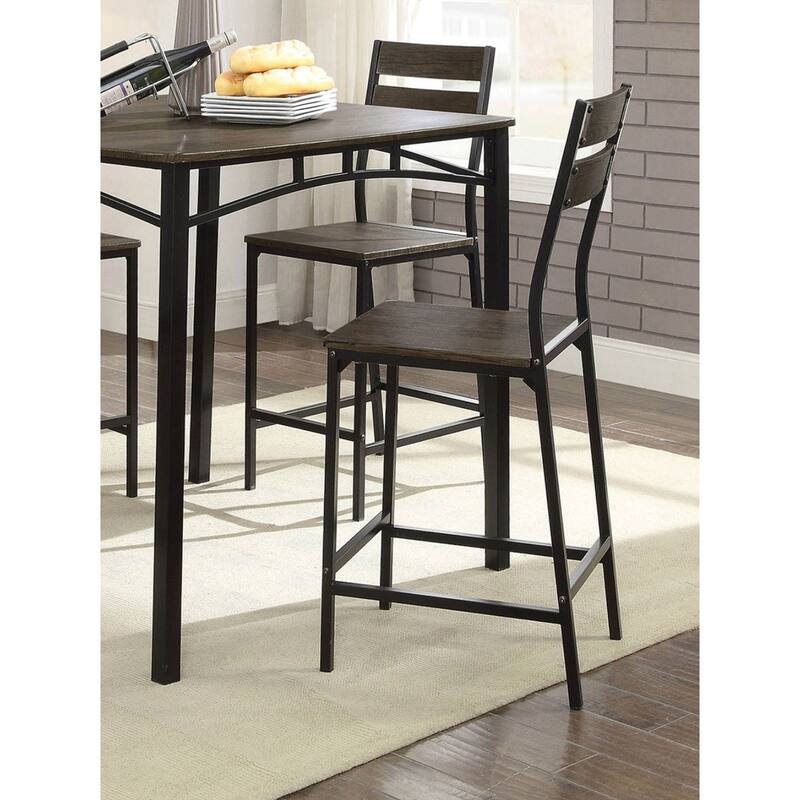 Black Metal Frame Counter Height Dining 5pc Set Wooden Set Table Top Counter Height Dining Table 4x High Chairs Dining R - Brown