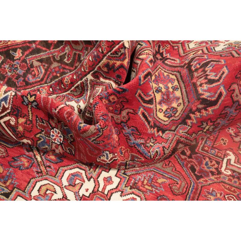 Hand Knotted Oriental 100% Wool Carpet Traditional Medallion Red Heriz Area Rug - 11' 3'' X 7' 9''