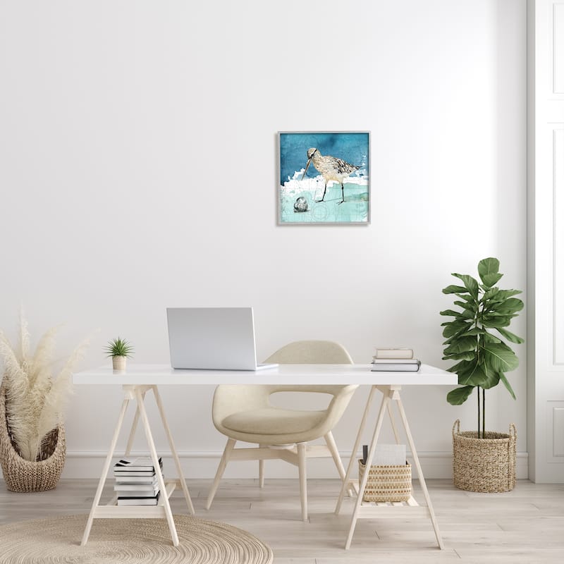 Stupell Beach Bird Round Shell Blue Ocean Coastal Map Framed Wall Art