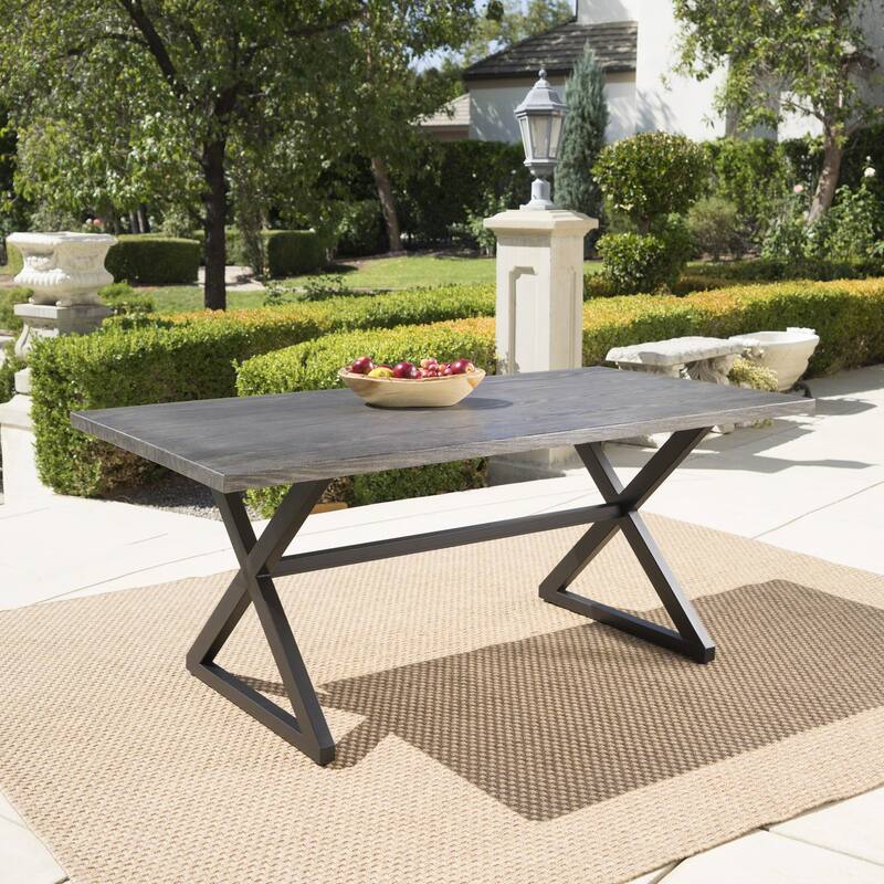 Outdoor Dining Table Aluminum Top Steel Frame Rectangular Patio Garden - Grey+Black