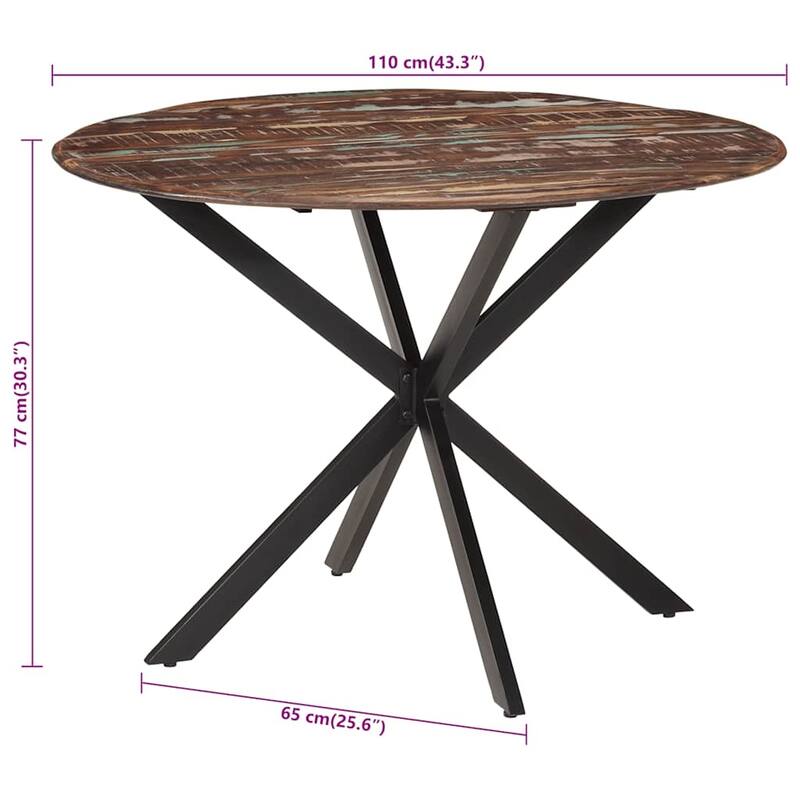 vidaXL Dining Table Ø43.3"x30.7" Solid Wood Reclaimed and Steel - Brown