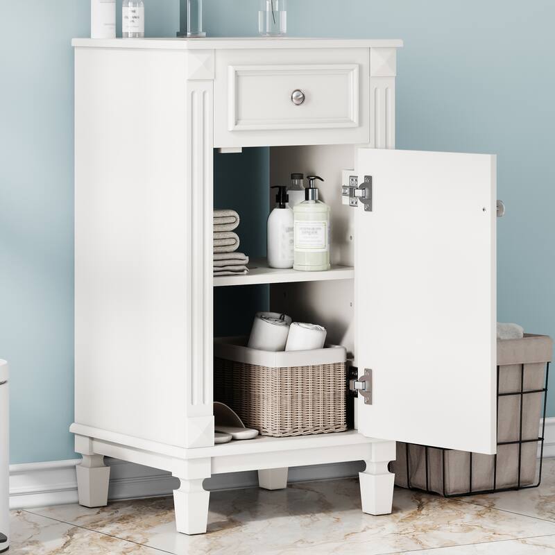 French Style 18" Freestanding Bathroom Vanity with Ceramic Sink, Soft-Close Door & Adjustable Shelf