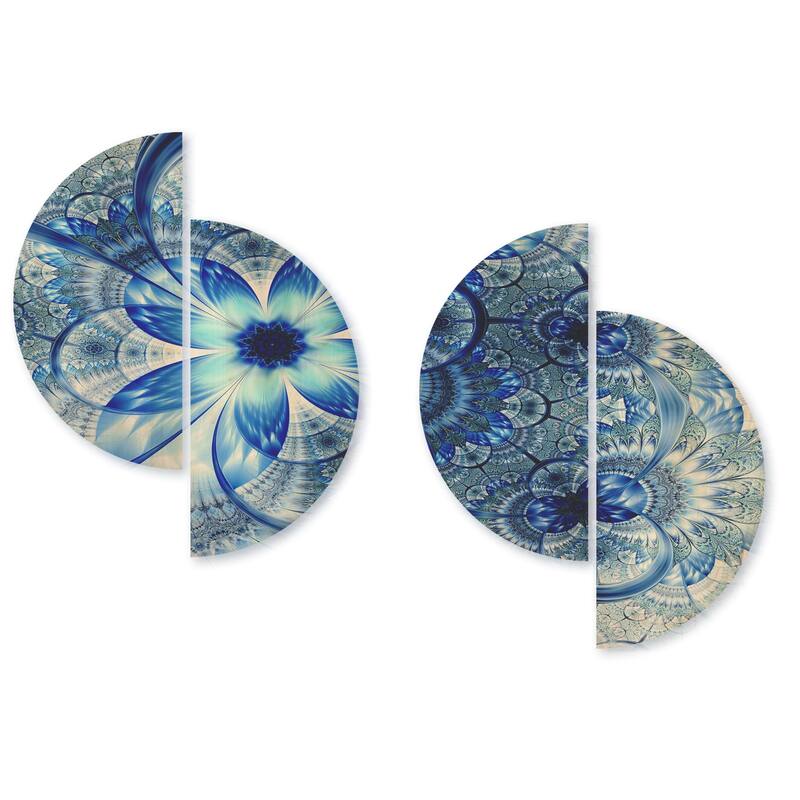 Designart 'Dark Blue Flower Pattern Design' Floral Wood Wall Art Set of