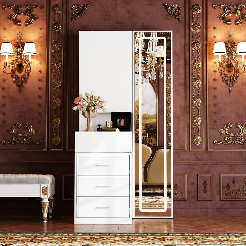 Makup Vanity Modern Dressing Cabinet with Radiant Mirror Feature Mirror - White - 31.5"W