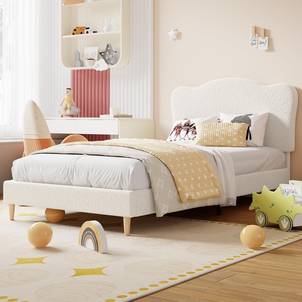 Upholstered Bed Frame, with Scallop Headboard