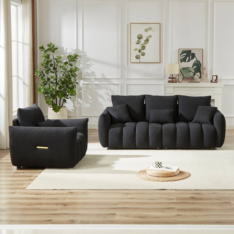 Deep Seat Single Sofa Armchair & Teddy 3 Seater Couch Combo Set