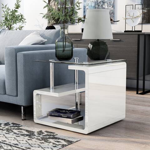 Furniture of America Rost Contemporary White 24-inch 2-shelf Side Table