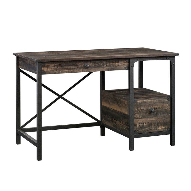 Wood Desk with Rustic Industrial Style - Dark Oak