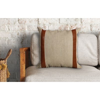 Sevita Hand-Woven Beige/Brown Striped Industrial Linen Throw Pillow, 20" x 20"