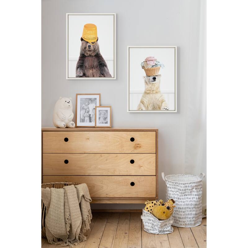 Kate and Laurel Sylvie Basket Case Bear Framed Canvas by Amy Peterson