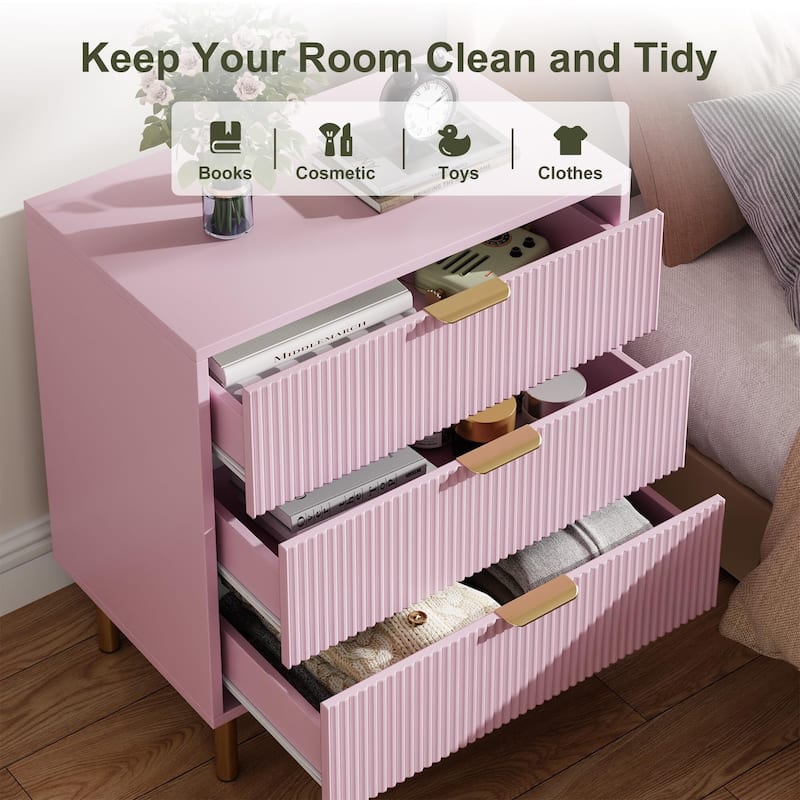 3 Drawer Dresser, Wood Chest of Drawers Organizer Storage with Gold Handle, Small Storage Cabinet