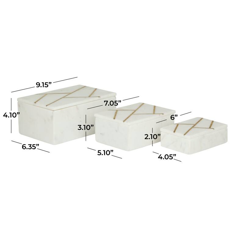 Black, White or Green Marble Box with Gold Linear Lines (Set of 3) - S/3 9", 7", 6"W