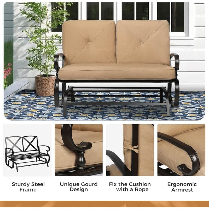 2-Person Outdoor Patio Glider Rocking Chair Cushioned Bench Loveseat
