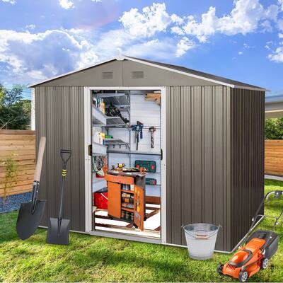 8 ft. W x 6 ft. D Gray Metal Storage Shed with Insulation and UV protection and Lockable Door (48 sq. ft.)