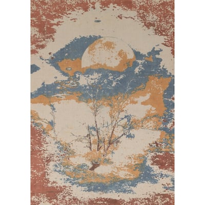 Nature Print Abstract Modern Area Rug Handmade Oriental Wool Carpet - 5'3"x 7'7"