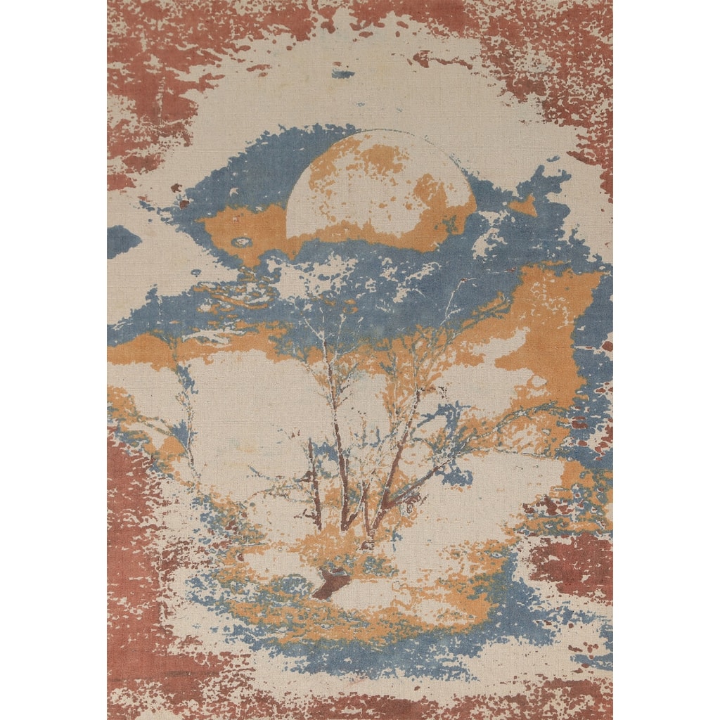 Nature Print Abstract Modern Area Rug Handmade Oriental Wool Carpet - 5'3"x 7'7"