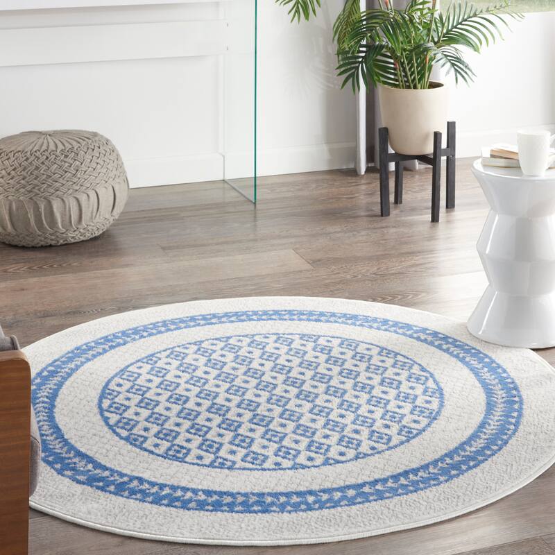 Nourison Whimsicle Geometric Moroccan Bordered Area Rug - 8' Round - Ivory Blue - Runner/Round