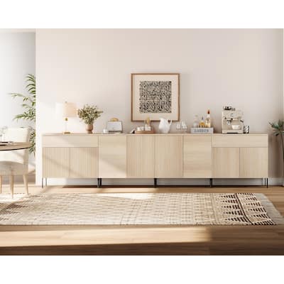 126" Modern Reeded 8-Door Sideboard With Drawers, 4-In-1 Wooden Credenza