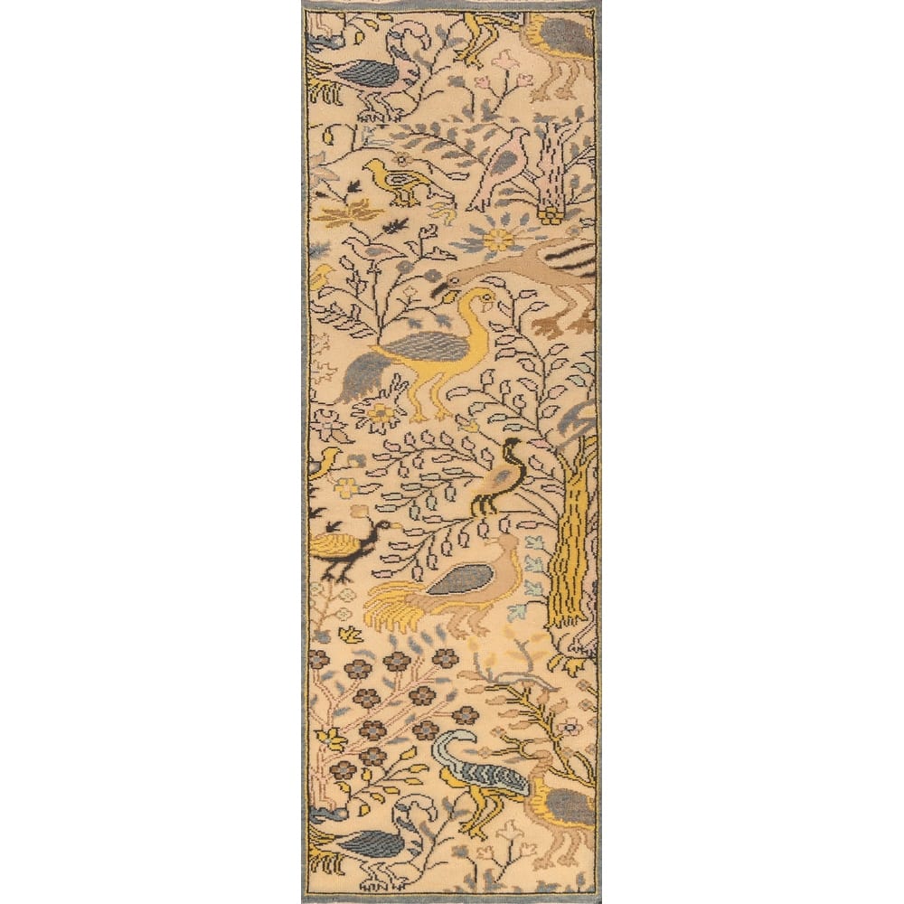 Hand Knotted Oriental 100% Wool Carpet Traditional All-Over Peach Ziegler Runner Rug - 9' 9'' X 2' 6''