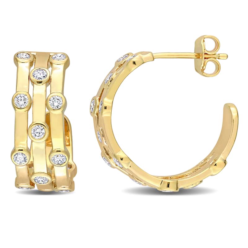 7/8ct TDW Lab-Grown Diamond 3-Row Hoop Earrings in 18k Yellow Micron Silver