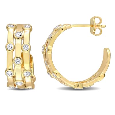 7/8ct TDW Lab-Grown Diamond 3-Row Hoop Earrings in 18k Yellow Micron Silver