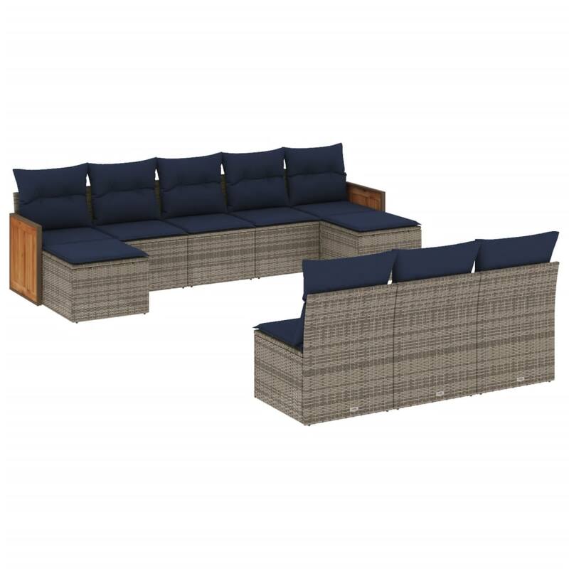 vidaXL 10/11 Piece Patio Sofa Set with Cushions Black/Gray Poly Rattan - 21.7 x 24.4 x 27.2