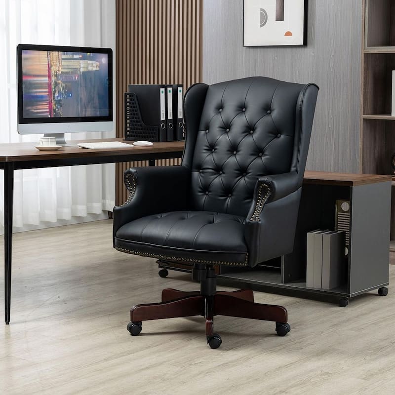 Executive PU Leather Tilt Swivel Office Chair, Ergonomic Reclining Comfortable Desk Chair