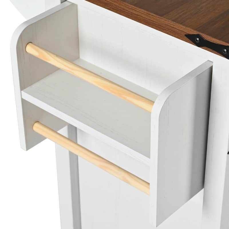 53.5'' Farmhouse Kitchen Island - Power Outlet, Drop Leaf, Spice Rack, Drawer, Rolling Cart on Wheels