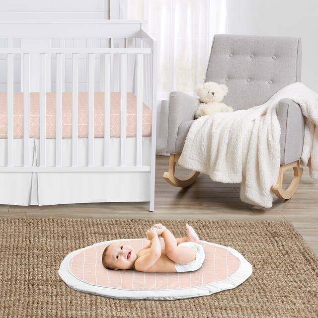 Pink Chevron Arrow Collection Girl Baby Tummy Time Playmat - Blush and White for the Watercolor Elephant Safari Collection