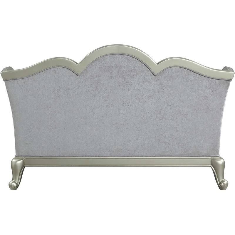 HomeRoots 66" Light Gray And Champagne Linen Damask Loveseat and Toss Pillows - 66.00 in. x 42.00 in. x 36.00 in.