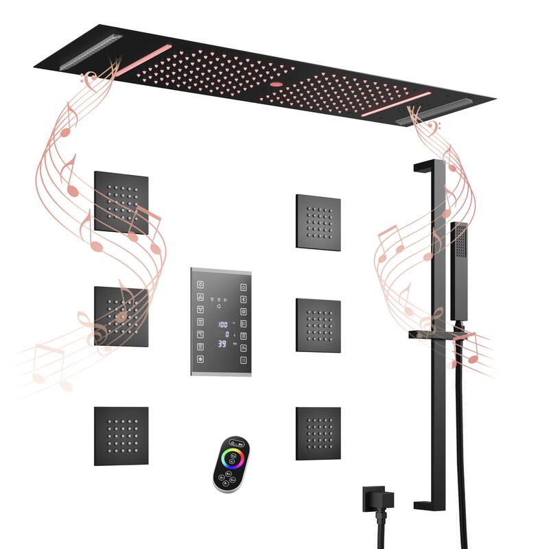 Luxury Shower System, 64-Color LED Music Multi-Function Thermostatic Shower Faucet Set with 6 Body Jets & Handheld Shower Head