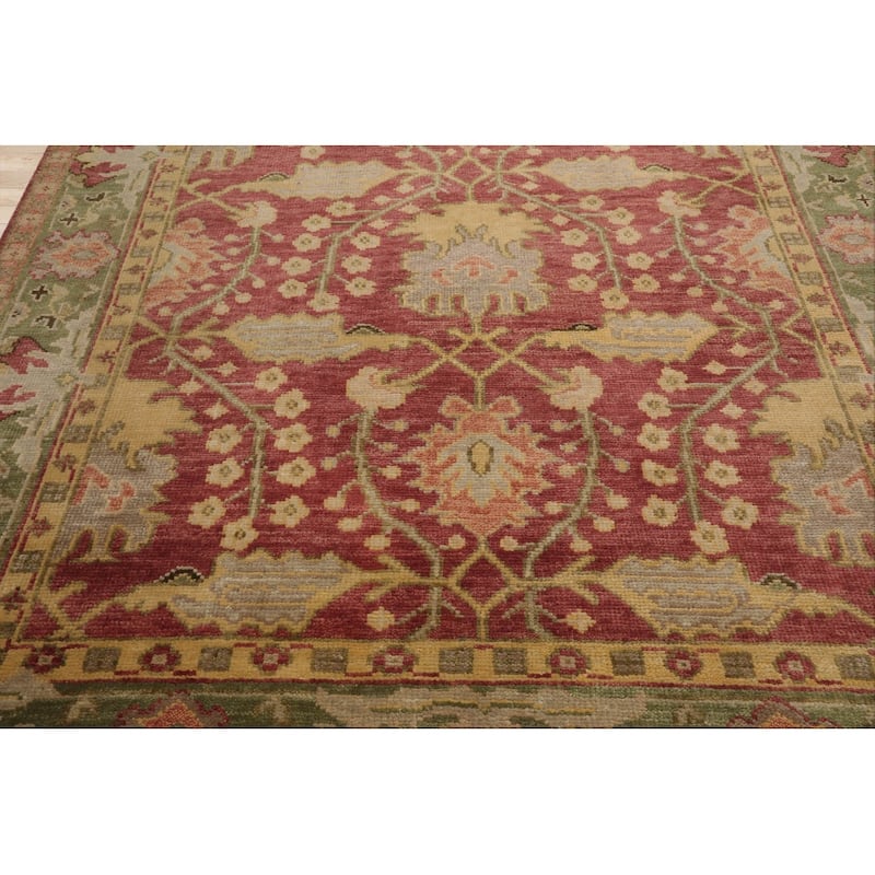 Hand Knotted Raspberry Oushak Arts & Crafts Wool Oriental Area Rug