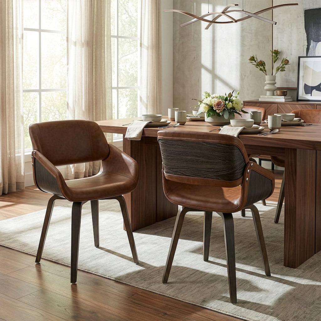 Amal Brown Dining Chair with Grey Wood Accent and Bentwood Legs