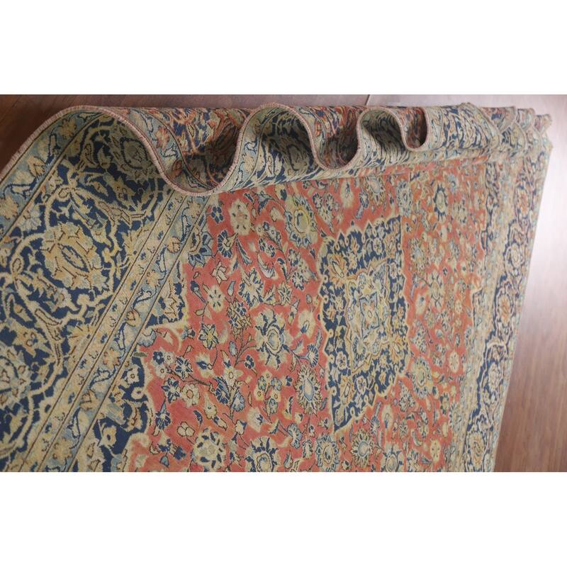 Hand Knotted Oriental 100% Wool Carpet Traditional Floral Coral Mashad Area Rug - 11' 5'' X 7' 8''
