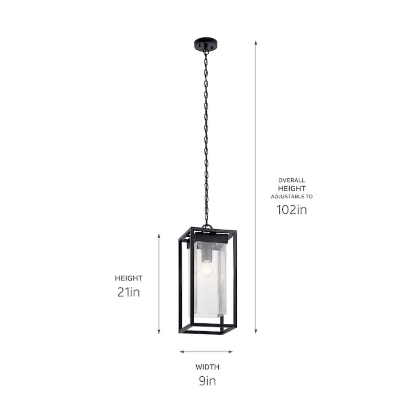 Kichler Mercer 24 inch 1 Light Outdoor Pendant with Clear Seeded Glass in Black Finish