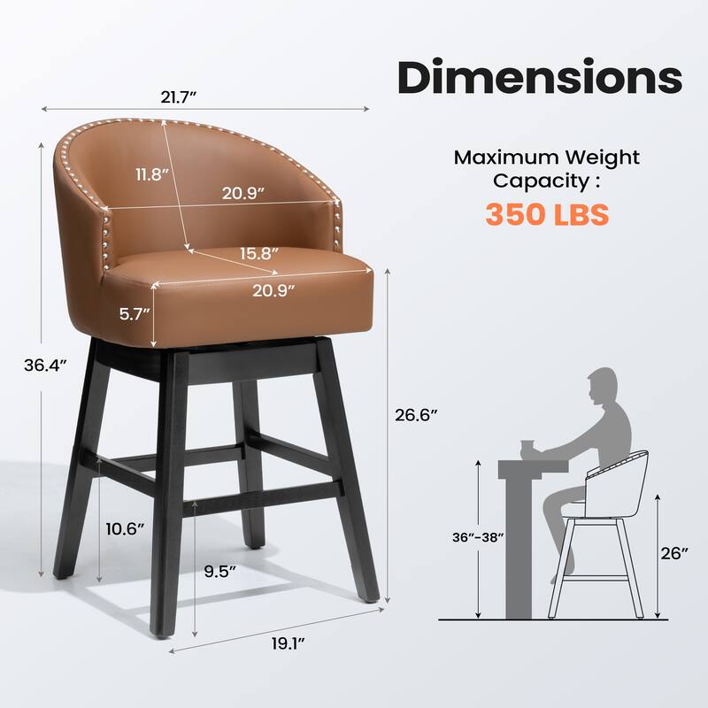 26.4''/31.9"H Faux Leather Upholstered Solid Wood Swivel Bar Stools / Counter Stools