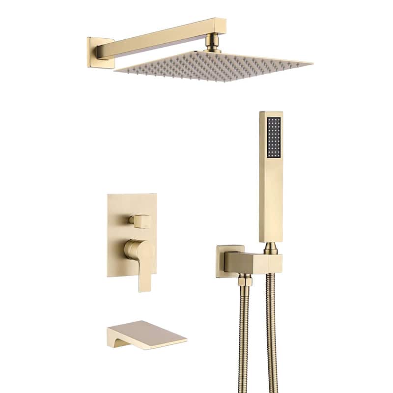 10 Inch Shower System With Tub Spout and Handheld Sprayer Rainfall Modern Wall Mount Tub Shower Faucet Set With Rough-in Valve