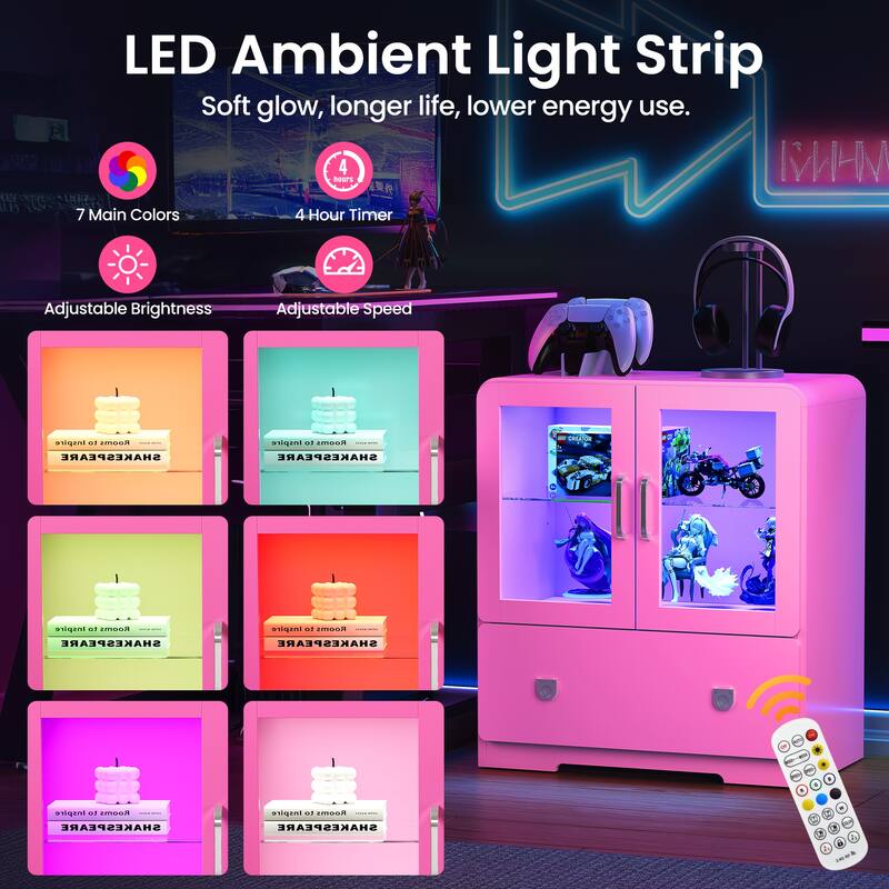 27'' Tall Display Cabinet with Acrylic Doors and LED Lights - N/A