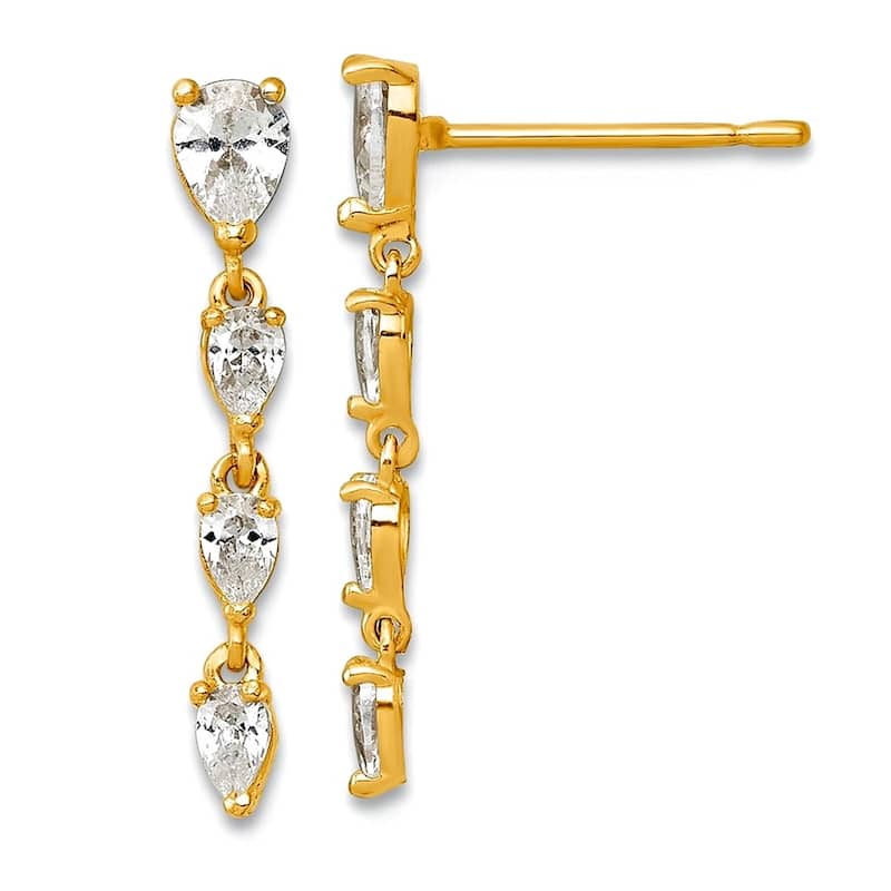 Curata 14k Yellow Gold Inverted Pear-shaped Cubic Zirconia Linear Post Earrings - 18x3mm