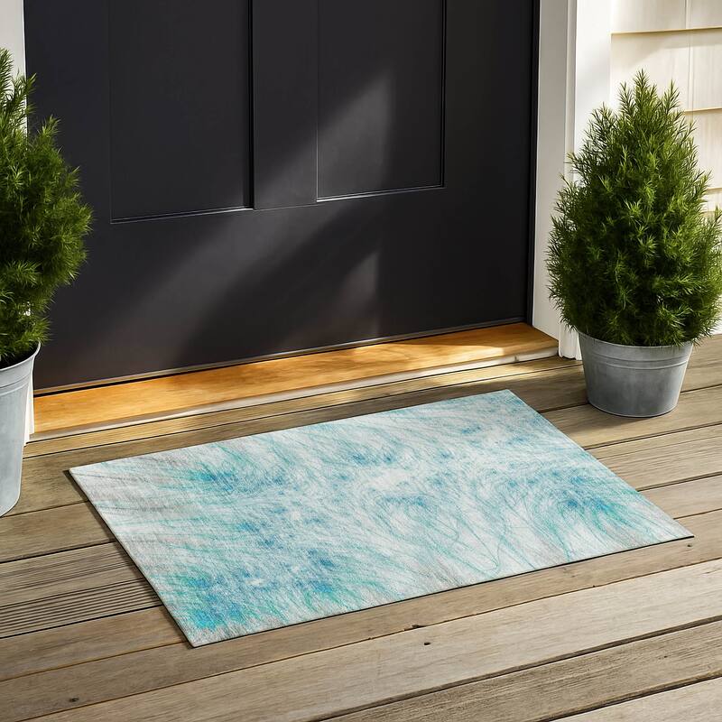 Machine Washable Indoor/ Outdoor Modern Cheraw Chantille Rug - Sky - 1'8" x 2'6"