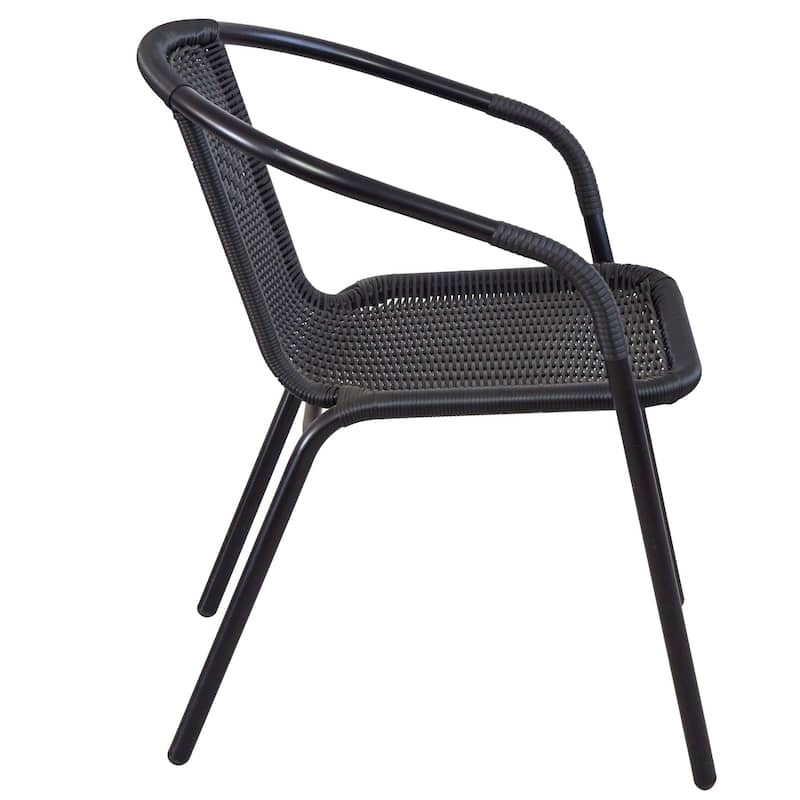 BTEXPERT Indoor Outdoor 10 - Set of Ten Black Restaurant Rattan Stack Chairs