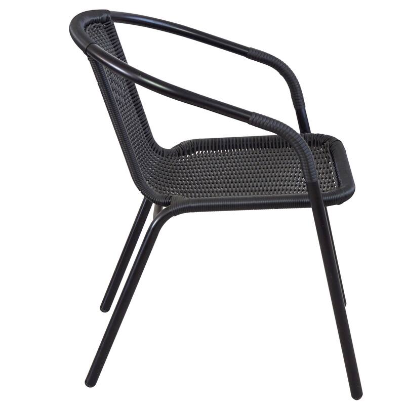 BTEXPERT Indoor Outdoor 2 - Set of Two Black Restaurant Rattan Stack Chairs