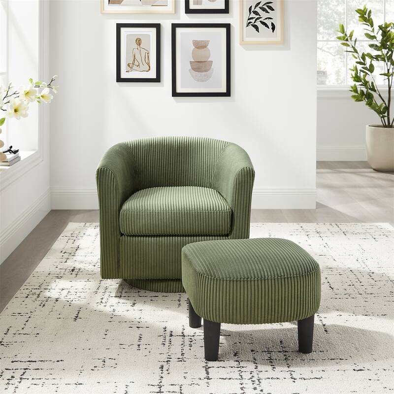 Swivel 360 Recliner Corduroy Accent Chair Single Sofa with Ottoman
