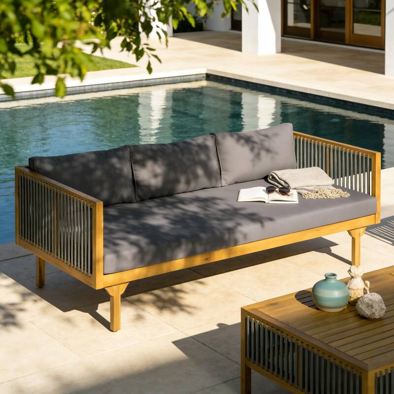 Christopher Knight Home - Acacia Wood Outdoor Patio Sofa with Rope Design