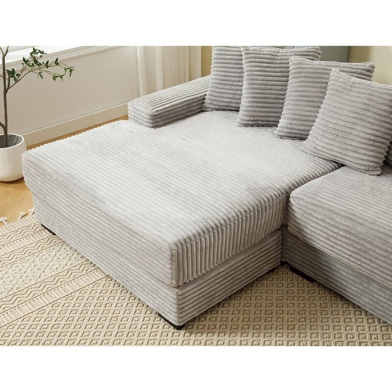 Gray 111" Corduroy L-Shaped Sectional Sofa with Left Chaise & 8 Pillows
