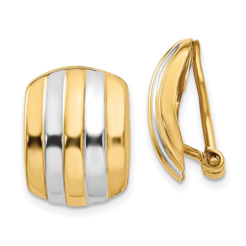 Curata 14k Two Tone Gold Ribbed Non Pierced Omega Back Earrings - 17x12mm