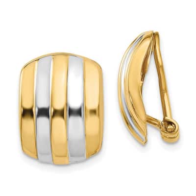 Curata 14k Two Tone Gold Ribbed Non Pierced Omega Back Earrings - 17x12mm