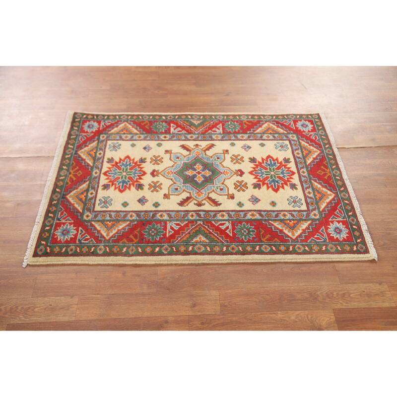 Geometric Kazak Accent Rug Handmade Traditional Wool Carpet - 2'9" x 3'11"
